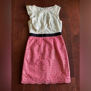 Lilly Pulitzer Pink White Delila Race for the Lace Shimmer Dress